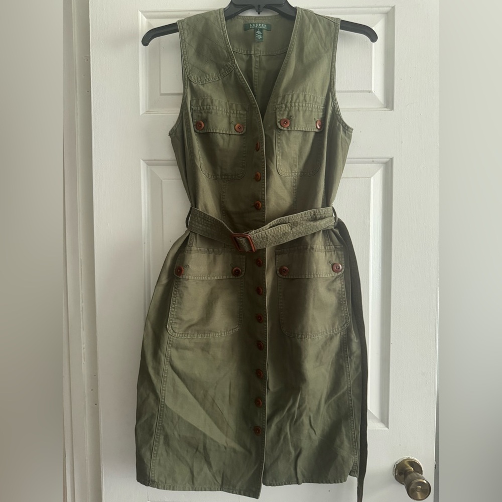 Ralph Lauren Olive Green Belted Midi Dress